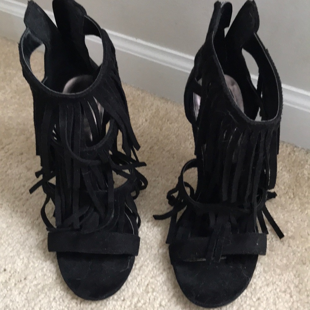 Black fringe heels